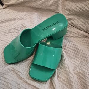 Steve Madden Glossy Teal Slide Mules